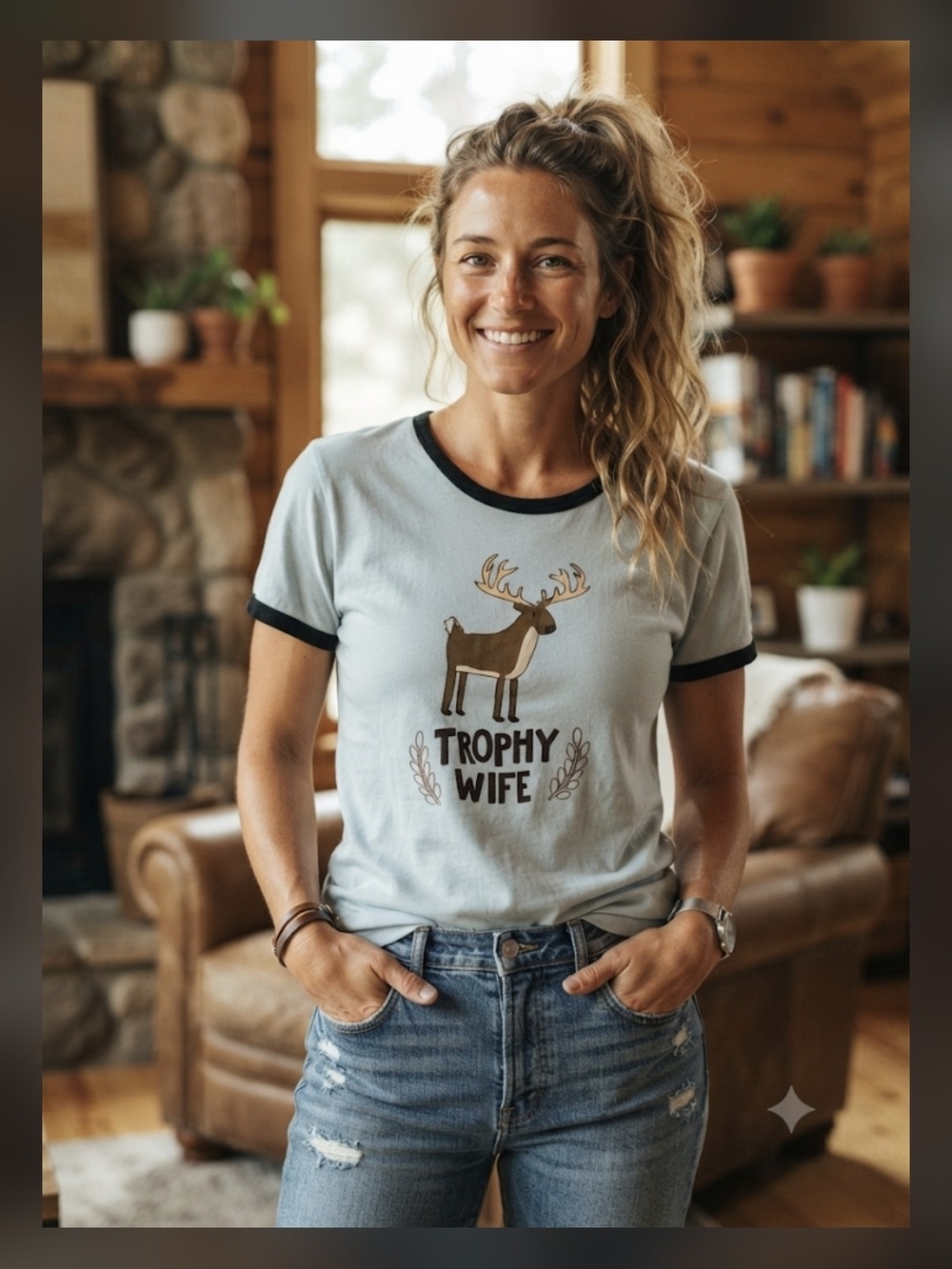 Lazy One White and Black Cotton XL T-Shirt Trophy Wife Hunting Gorpcore Deer EUC